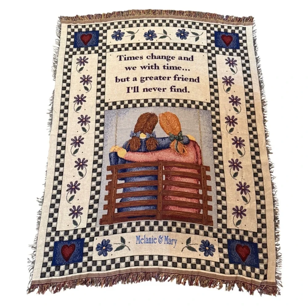 VTG Melanie‎ & Mary Woven Tapestry Friendship Throw Blanket Floral 50x60 Gifts